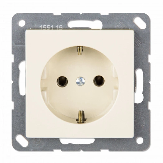 Розетка SCHUKO одинарная (механизм + накладка, без рамки), с заземлением, без шторок, 16A, 250Bт  с пружинными зажимами для проводов до 2,5 мм2. Серия- Eco Profi. Материал- термопласт. Цвет- слоновая кость.
