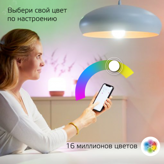 Лампа светодиодная умная LED 5 Вт 470 Лм 2700-6500К Е14 свеча RGBW +изм.цвет.темп.+диммирование управление по Wi-Fi Smart Home Gauss