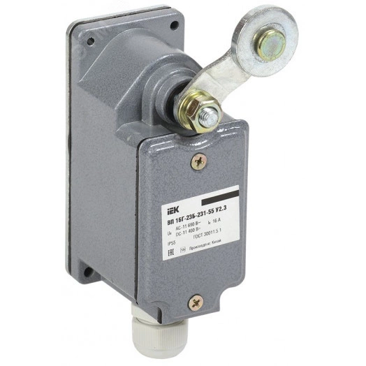 Выключатель концевой ВП 16Г-23Б-231-55 У2.3, рычаг с роликом, ход вправо, cамовозврат, 1з+1р, IP55, IEK