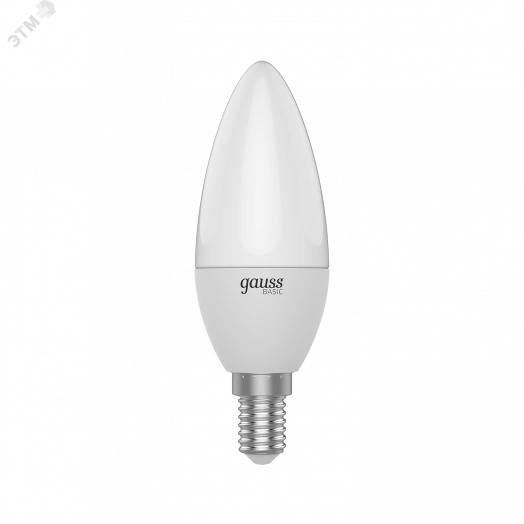 Лампа светодиодная LED 5.5 Вт400 Лм 3000К теплая E14 Свеча Basic Gauss