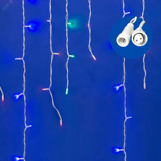 Бахрома светодиодная со статическим свечением 3м Соединяемая 200 светодиодов Разноцветный свет Провод белый ULD-B3010-200/SWK MULTI IP67