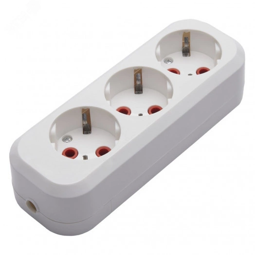 Розетка для удлинителя 3-местная с/з , белый, Stekker