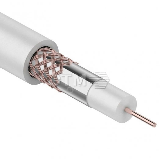 Кабель коаксиальный RG-59U+Cu (75 Ом), Cu/Al/Cu, 64%, бухта 100 м, белый