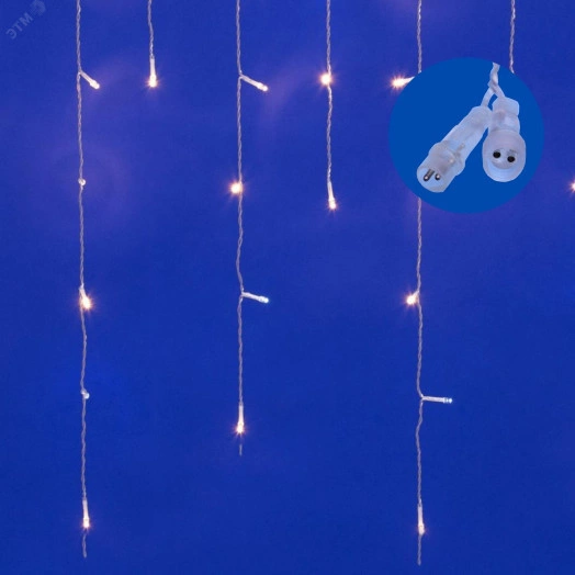 Бахрома светодиодная с эффектом мерцания 3м Соединяемая 200 светодиодов Теплый белый и белый свет Провод прозрачный