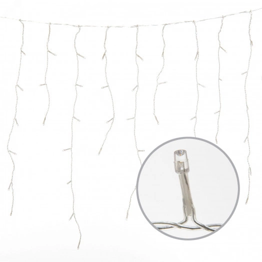 Бахрома светодиодная с эффектом мерцания 3м Соединяемая 200 светодиодов Теплый белый и белый свет Провод прозрачный