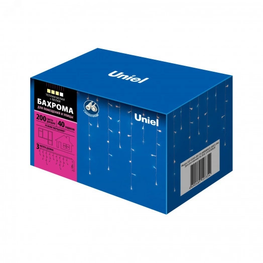 Бахрома светодиодная с эффектом мерцания 3м Соединяемая 200 светодиодов Теплый белый и белый свет Провод прозрачный