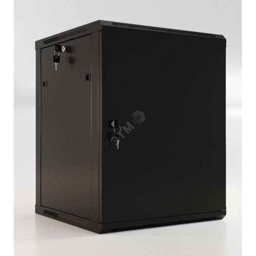 Шкаф настенный 19-дюймовый 18U 908x600х450мм металлическая передняя дверь с замком две боковые панели черный (RAL 9004) (разобранный)