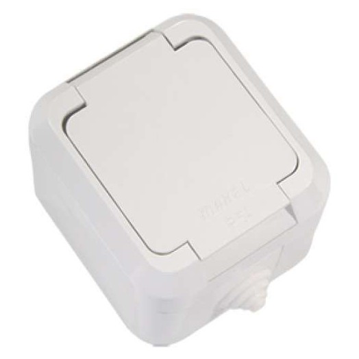 Розетка 1-м ОП 16А IP44 с заземл. с крышкой п/герм. бел. Makel 18304