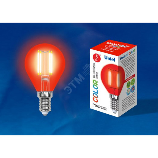 Лампа светодиодная декоративная цветная LED 5вт 200-250В шар 350Лм Е14 КРАСНЫЙ Uniel Air color