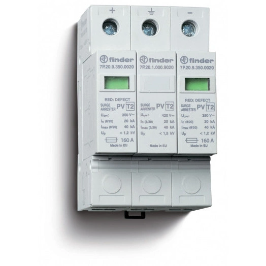 Устройство защиты от импульсных перенапряжений УЗИП тип 2 (2 варистора+1 искровый разрядник) для фотогальванических систем 1020В DC модульный без дополнительного контакта IP20