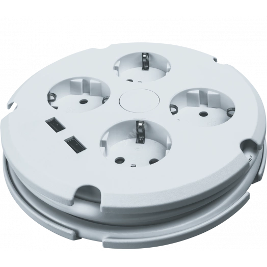 Удлинитель бытовой с заземлением с выключателем 2 USB, круглый, 1,5м