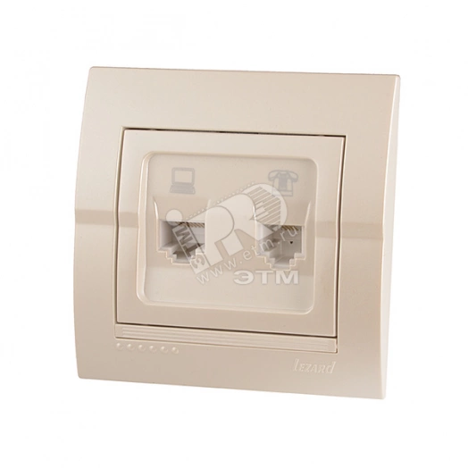 DERIY Розетка компьютер+телефон жемчужно-белая металлик