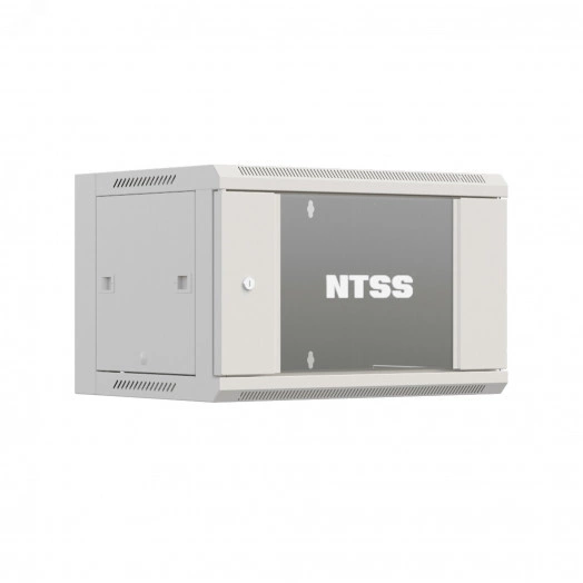 Шкаф настенный телекоммуникационный NTSS W 12U 600х450х635мм, 2 профиля 19, дверь стеклянная, боковые стенки съемные, задняя стенка, разобранный, серый RAL 7035