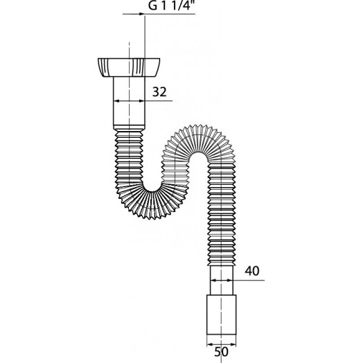 Сифон гофрированный для раковины без выпуска 1'1/4 х 40/50 мм L800 мм