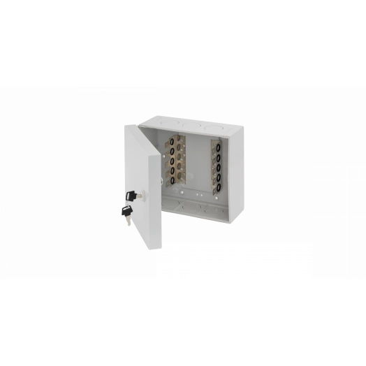 Бокс настенный распределительный на 5 плинтов пластиковый с замком серый