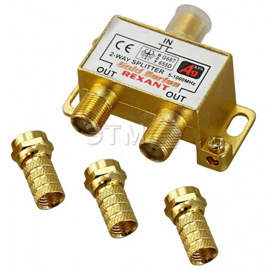 Делитель ТВ краб x 2 + 3шт. F  BOX 5-1000 МГц GOLD