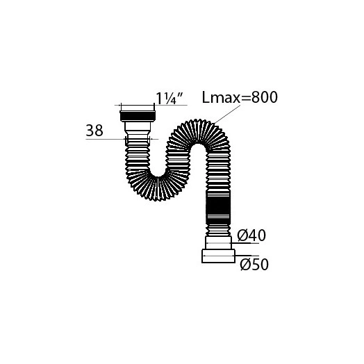 Сифон МИНИ ЭЛИТ гофрированный без выпуска стандарт L800 мм 1'1/4 - D40/50