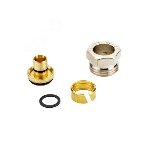 Соединитель для МП труб латунь никель Дн 14х2,0х1/2 Ру6 НР обжим