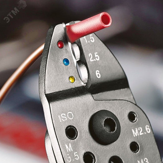 Пресс-клещи для резки и зачистки кабеля опрессовки кабельных наконечников и штекеров 3 гнезда обжим кабельных наконечников без изолятора и кабельных соединителей: 05-60 мм (AWG 20 - 10) j рез медных и латунных шпилек: М26 3 35 4 и 5 L-230 мм чёр