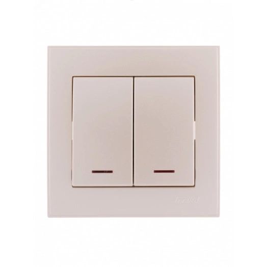 Выключатель RAIN двойной с подсветкой жемчужно-белый перламутр