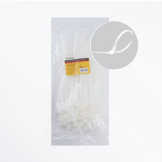 Хомут нейлоновый многоразовый 8x250мм, белый (100шт в упак) Stekker