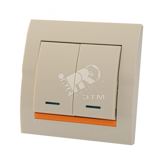 DERIY Выключатель х2 с подсветкой ПБТ крем