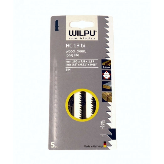 Пилка для лобзика HC 13  bi х5шт/уп для дерева до 40мм, плитах ДСП и пластмассы (чистый рез)