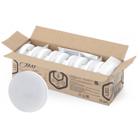 Лампа светодиодная ECO LED GX-6W-827-GX53 (10-PACK) (диод  таблетка  6Вт  тепл  GX53) (10/100/5600) ЭРА