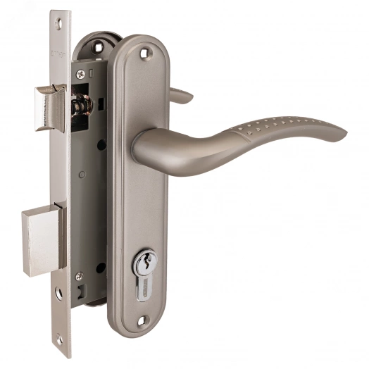 Замок врезной цилиндровый с ручками для деревянных дверей АЛЛЮР 132/1 PN никель