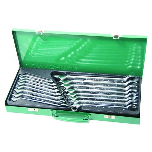 Набор ключей гаечных комбинированных с накидным изогнутым профилем 75° в кейсе, 7-24 мм, 16 предметов