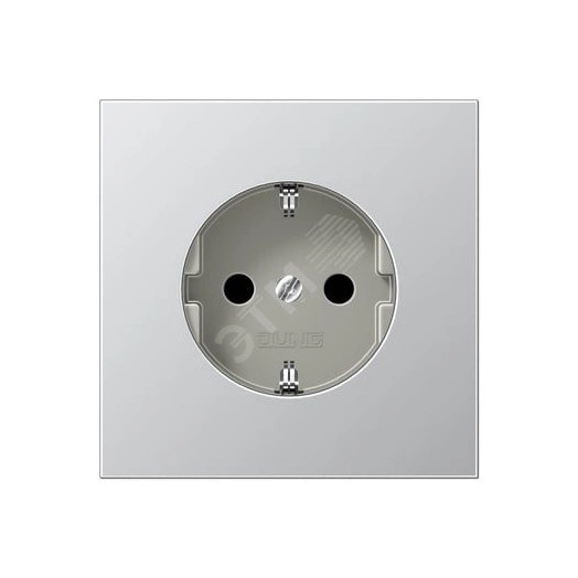 Штепсельная розетка SCHUKO одинарная, с заземлением, с шторками, 16A, 250В  (механизм + накладка, без рамки). Серия LS990  Материал- металл  Цвет- алюминий