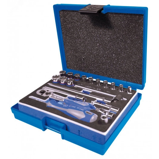 Набор торцевых головок с принадлежностями 1/4', шестигранные, 4-14 мм, 21 предмет, в комплекте фонарик