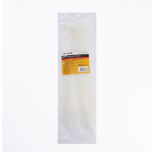 Хомут нейлоновый 3,6x300 мм, d пучка max 80 мм, нагрузка 18 кг, белый (100шт в упак), Stekker