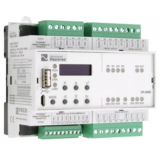 Центральный контроллер CP-2080 CP-2080, CPU/1core, 2xETH100/10, 128kB databox, LCD-7mm, CH1-4, 4x D I(GO), 6x RO, 2x DO, 1xCIB