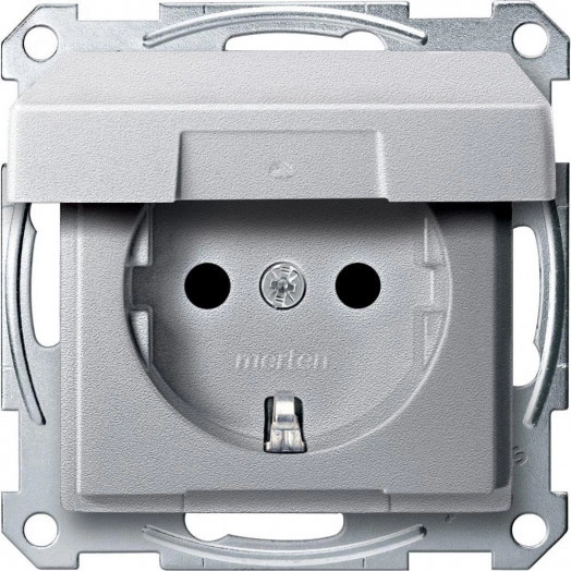 Розетка с заземлением со шторками с крышкой в рамку алюминий SCHUKO