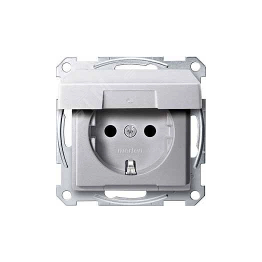 Розетка с заземлением со шторками с крышкой в рамку алюминий SCHUKO