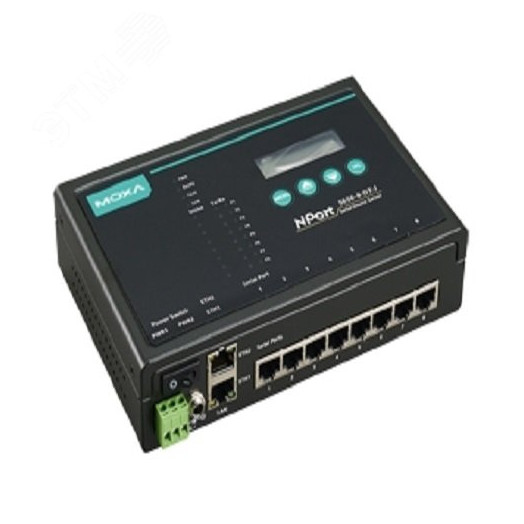 8-портовый преобразователь RS-232/422/485 в       Ethernet в настольном исполнении с разъёмами RJ45