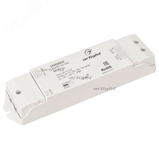 Диммер SMART-D9-DIM (12-24V, 1x15A, 2.4G) (ARL, IP20 Пластик, 5 лет)