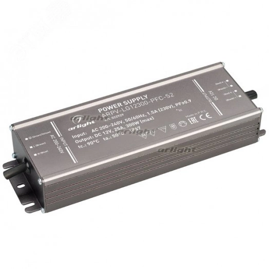 Блок питания ARPV-LG12300-PFC-S2 (12V, 25.0A, 300W) (ARL, IP67 Металл, 5 лет)