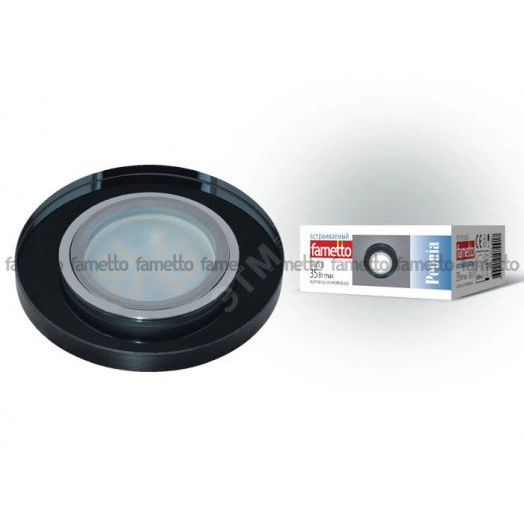 DLS-P106 GU5.3 CHROME/BLACK Светильник декоративный встраиваемый ТМ ''Fametto'', серия ''Peonia''. Без лампы, цоколь GU5.3. Основание металл, цвет хром. Отделка стекло, цвет черный