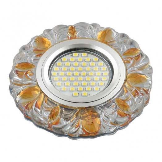 DLS-L136 GU5.3 GLASSY/GOLD Светильник декоративный встраиваемый, серия Luciole. Без лампы, GU5.3. Доп. светодиодная подсветка 3Вт. Стекло. Зеркальный/прозрачный+светло-желтый. ТМ Fametto