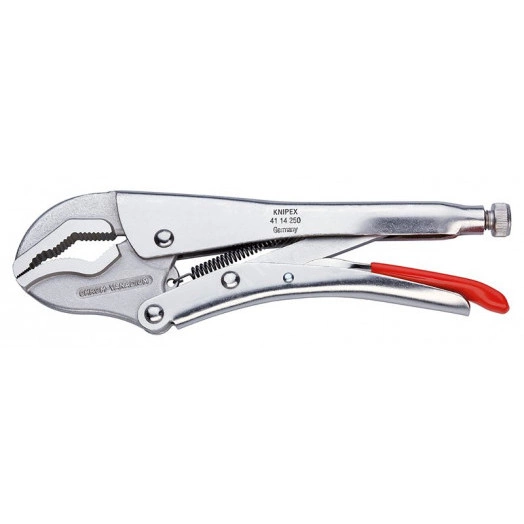 Зажим для тяжёлых условий работы губки с двойной выемкой для круглого секционного и плоского материала  размеры под круг 36 мм под квадрат 36 мм под ключ 36 мм L-250 мм оцинкованный KN-4114250