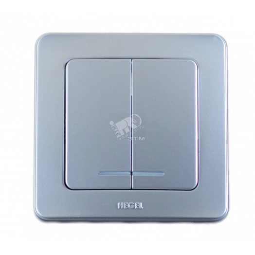 Выключатель двухклавишный скрытый с индикацией серебро 10А