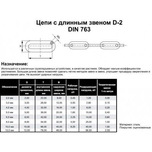 DIN 763 цепь длиннозвенная  5мм