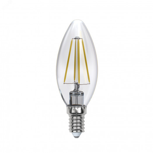 Лампа светодиодная LED 5вт 200-250В свеча диммируемая 450Лм Е14 4000К Uniel Air филамент