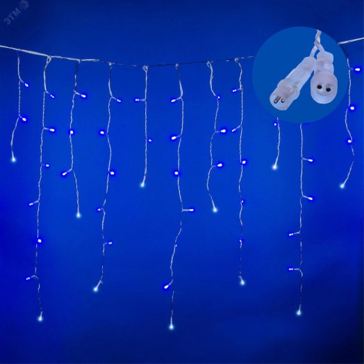 Бахрома светодиодная с эффектом мерцания 3м Соединяемая 200 светодиодов Синий и белый свет Провод прозрачный ULD-B3007-200/TTK BLUE-WHITE IP44