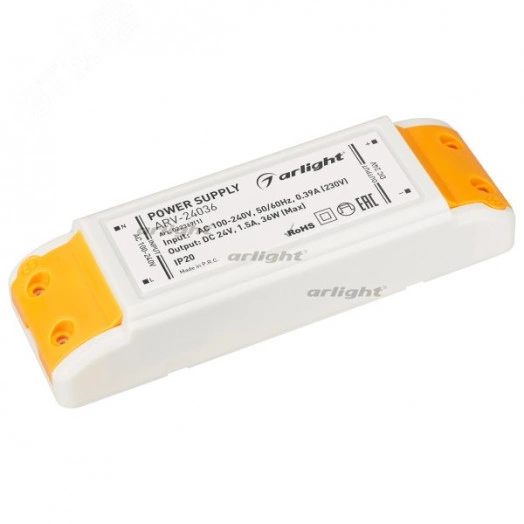 Блок питания ARV-24036 (24V, 1.5A, 36W) (ARL, IP20 Пластик, 2 года)