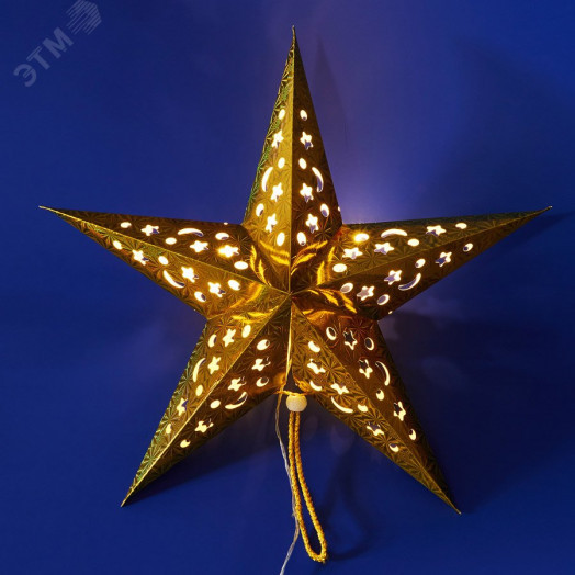 Фигура светодиодная Золотая звезда на батарейках 2AA (не в/к) ULD-H4545-005/STA/2AA WARM WHITE IP20 GOLDEN STAR  45х45см Подвесная 5 светодиодов Теплый белый свет  Провод прозрачный