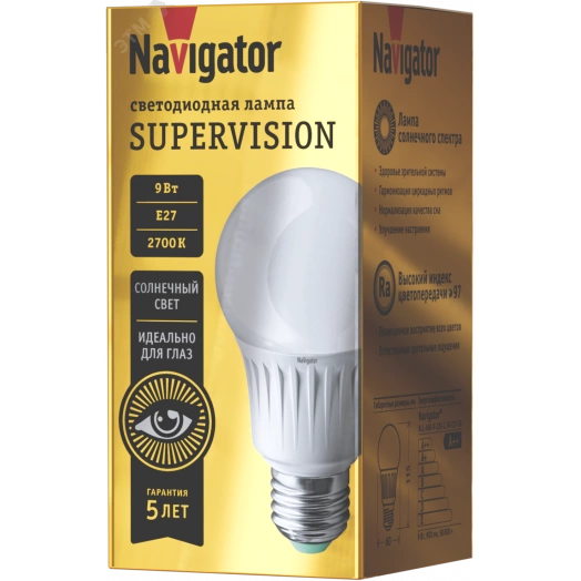 Лампа светодиодная 9вт NLL-A60-9-230-2.7K-E27-FR-SV