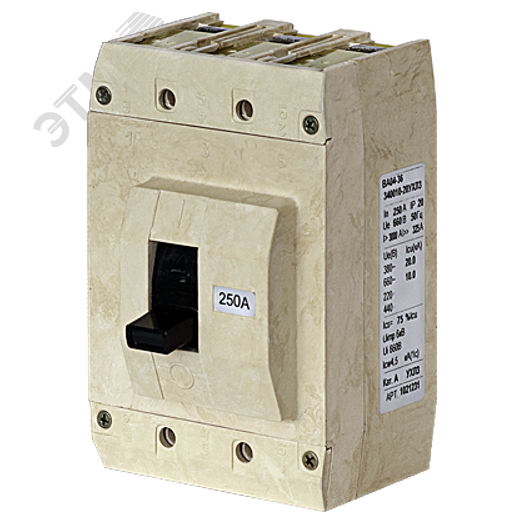 Выключатель автоматический ВА04-36-341816-20УХЛ3 25А,660В 1,3,5-шина,2,4,6- каб. без каб. наконеч., устр. для блок. полож. вкл. выкл.